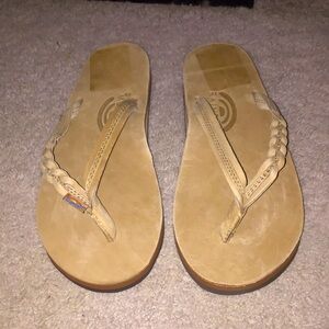 Rainbow Braided Leather Flip Flops Sandals